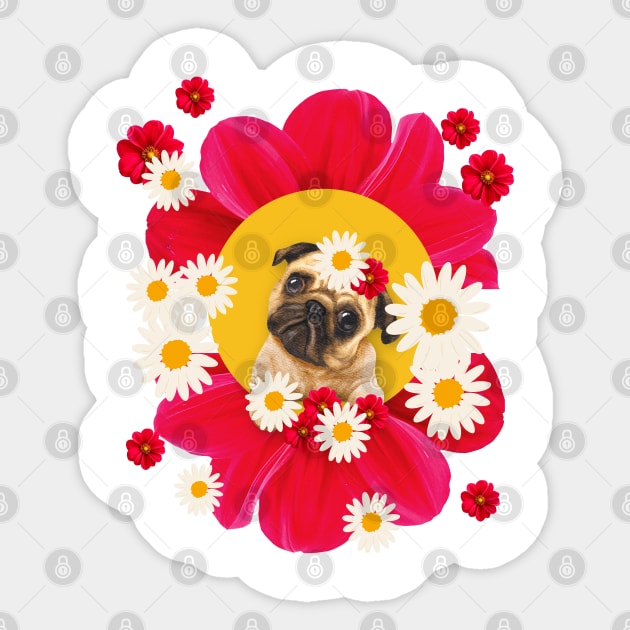 pug in pink flowers Sticker by famatrix